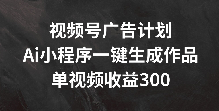 视频号广告计划，AI小程序一键生成作品， 单视频收益300+【揭秘】 - 网赚资源网-网赚资源网