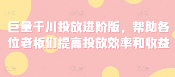 巨量千川投放进阶版，帮助各位老板们提高投放效率和收益 - 网赚资源网-网赚资源网