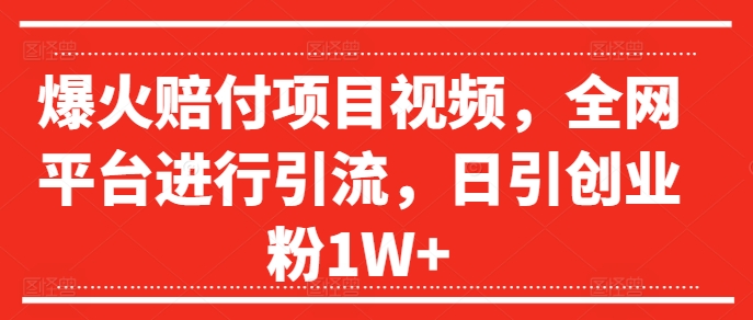 爆火赔付项目视频，全网平台进行引流，日引创业粉1W+【揭秘】 - 网赚资源网-网赚资源网