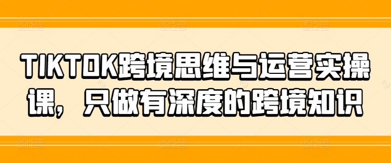 TIKTOK跨境思维与运营实操课，只做有深度的跨境知识 - 网赚资源网-网赚资源网