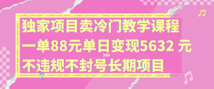 独家项目卖冷门教学课程一单88元单日变现5632元违规不封号长期项目【揭秘】 - 网赚资源网-网赚资源网