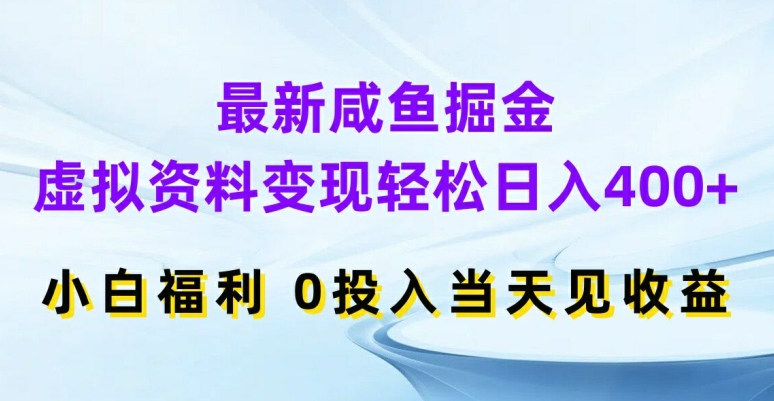 最新咸鱼掘金，虚拟资料变现，轻松日入400+，小白福利，0投入当天见收益【揭秘】 - 网赚资源网-网赚资源网