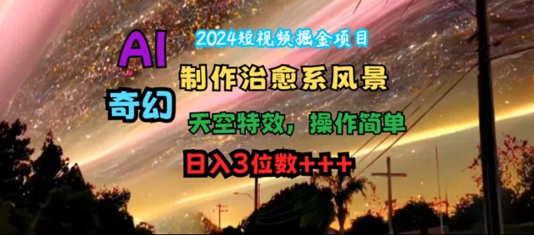 2024短视频掘金项目，AI制作治愈系风景，奇幻天空特效，操作简单，日入3位数【揭秘】 - 网赚资源网-网赚资源网