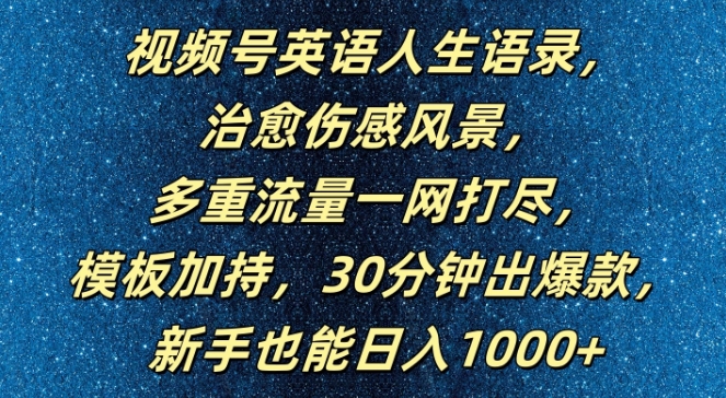 视频号英语人生语录，多重流量一网打尽，模板加持，30分钟出爆款，新手也能日入1000+【揭秘】 - 网赚资源网-网赚资源网