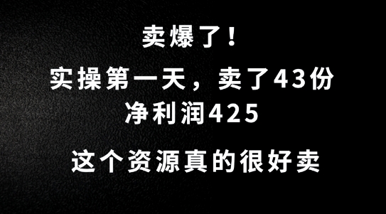 这个资源，需求很大，实操第一天卖了43份，净利润425【揭秘】 - 网赚资源网-网赚资源网