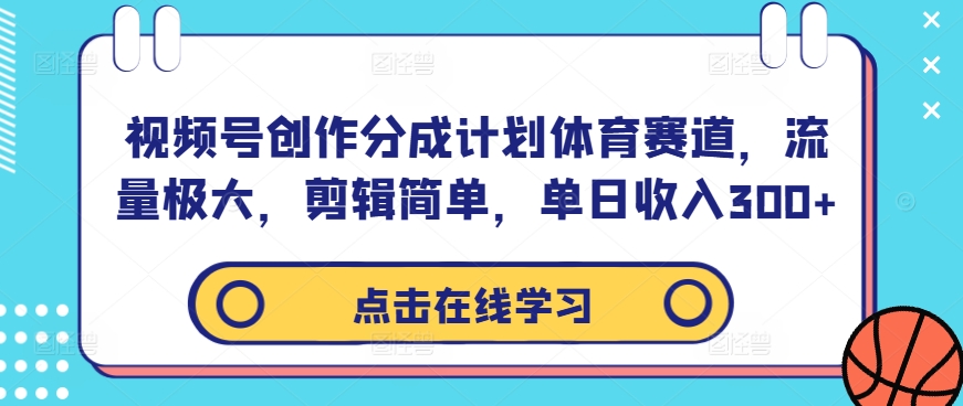 视频号创作分成计划体育赛道，流量极大，剪辑简单，单日收入300+ - 网赚资源网-网赚资源网