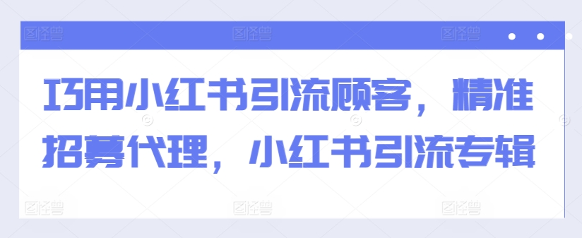 巧用小红书引流顾客，精准招募代理，小红书引流专辑 - 网赚资源网-网赚资源网