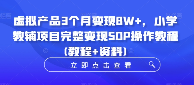 虚拟产品3个月变现8W+，小学教辅项目完整变现SOP操作教程(教程+资料) - 网赚资源网-网赚资源网