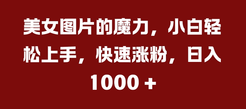 美女图片的魔力，小白轻松上手，快速涨粉，日入几张【揭秘】 - 网赚资源网-网赚资源网