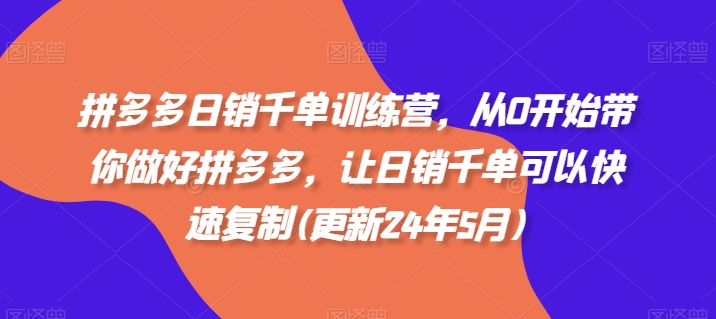 拼多多日销千单训练营，从0开始带你做好拼多多，让日销千单可以快速复制(更新24年11月) - 网赚资源网-网赚资源网