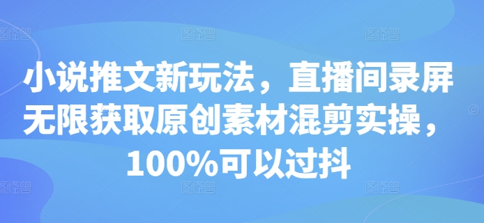 小说推文新玩法，直播间录屏无限获取原创素材混剪实操，100%可以过抖 - 网赚资源网-网赚资源网