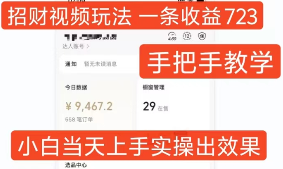 招财视频玩法，一条视频收益723，手把手教学，小白当天可上手 - 网赚资源网-网赚资源网