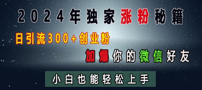 2024年独家涨粉秘籍，日引流300+创业粉，加爆你的微信好友，小白也能轻松上手 - 网赚资源网-网赚资源网