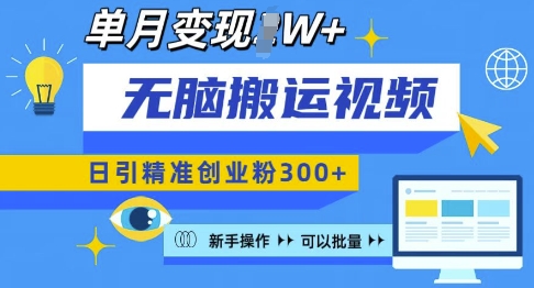 无脑搬运视频号可批量复制，新手即可操作，日引精准创业粉300+，月变现过W 【揭秘】 - 网赚资源网-网赚资源网