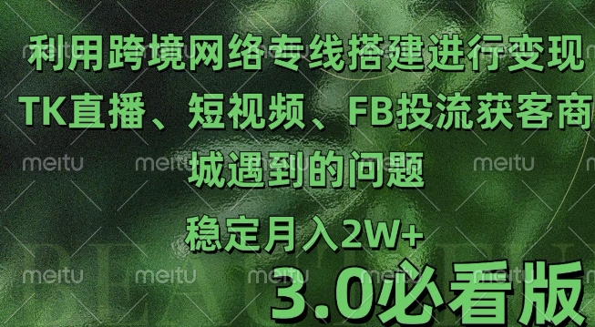 利用跨境电商网络及搭建TK直播、短视频、FB投流获客以及商城遇到的问题进行变现3.0必看版【揭秘】 - 网赚资源网-网赚资源网