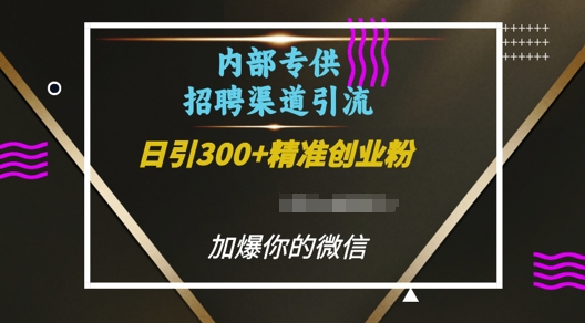 内部招聘渠道日引流300+创业粉，加爆你的微信【揭秘】 - 网赚资源网-网赚资源网