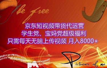 京东短视频带货代运营，学生党、宝妈党超级福利，只需每天无脑上传视频，月入8000+【仅揭秘】 - 网赚资源网-网赚资源网
