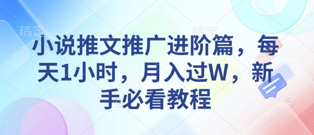 小说推文推广进阶篇，每天1小时，月入过W，新手必看教程 - 网赚资源网-网赚资源网