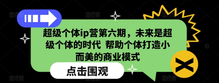 超级个体ip营第六期，未来是超级个体的时代  帮助个体打造小而美的商业模式 - 网赚资源网-网赚资源网