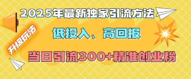 2025年最新独家引流方法，低投入高回报？当日引流300+精准创业粉 - 网赚资源网-网赚资源网