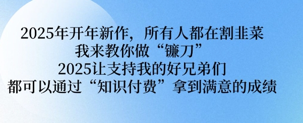 2025年开年新作，所有人都在割韭菜，我来教你做“镰刀” 2025让支持我的好兄弟们都可以通过“知识付费”拿到满意的成绩【揭秘】 - 网赚资源网-网赚资源网