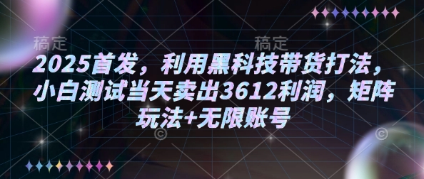 2025首发，利用黑科技带货打法，小白测试当天卖出3612利润，矩阵玩法+无限账号【揭秘】 - 网赚资源网-网赚资源网