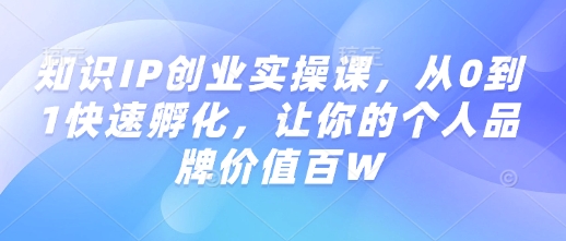 知识IP创业实操课，从0到1快速孵化，让你的个人品牌价值百W - 网赚资源网-网赚资源网