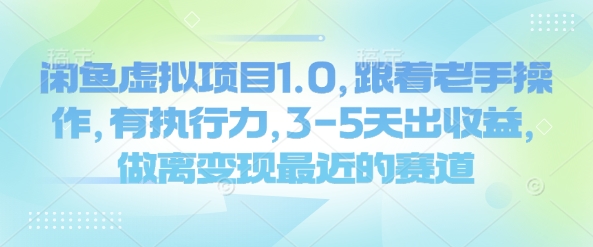 闲鱼虚拟项目1.0，跟着老手操作，有执行力，3-5天出收益，做离变现最近的赛道 - 网赚资源网-网赚资源网