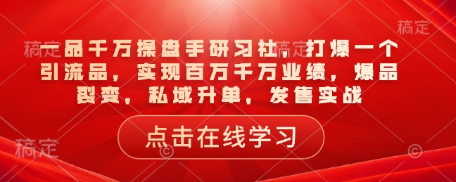 一品千万操盘手研习社，打爆一个引流品，实现百万千万业绩，爆品裂变，私域升单，发售实战 - 网赚资源网-网赚资源网