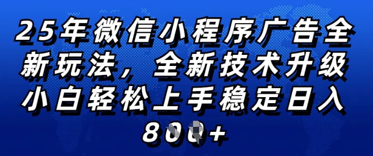 2025年微信小程序全新玩法纯小白易上手，稳定日入多张，技术全新升级，全网首发【揭秘】 - 网赚资源网-网赚资源网