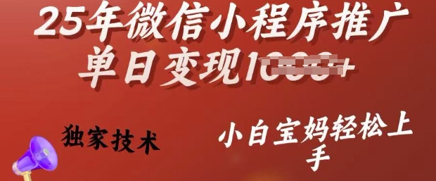 25年微信小程序推广单日变现多张，独家技术，小白宝妈轻松上手【揭秘】 - 网赚资源网-网赚资源网