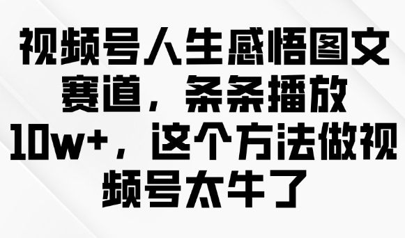 视频号人生感悟图文赛道，条条播放10w+，这个方法做视频号太牛了 - 网赚资源网-网赚资源网