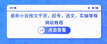 最新小说推文干货，起号，选文，实操等保姆级教程 - 网赚资源网-网赚资源网