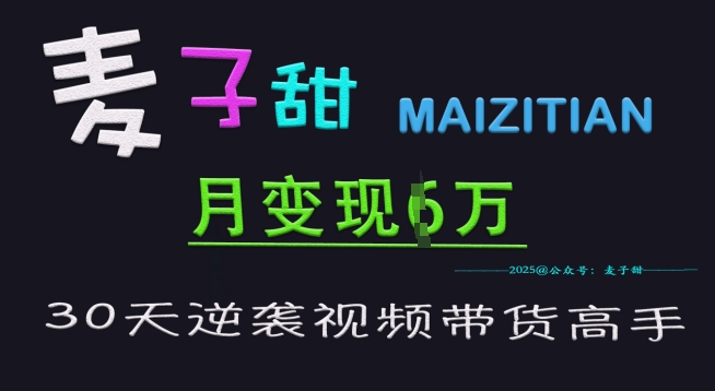 麦子甜30天逆袭视频带货高手，单月变现6W加特训营 - 网赚资源网-网赚资源网