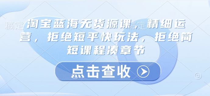 淘宝蓝海无货源课，精细运营，拒绝短平快玩法，拒绝简短课程凑章节 - 网赚资源网-网赚资源网