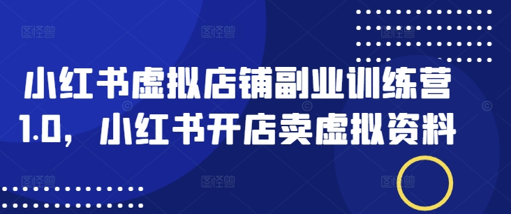 小红书虚拟店铺副业训练营1.0，小红书开店卖虚拟资料 - 网赚资源网-网赚资源网