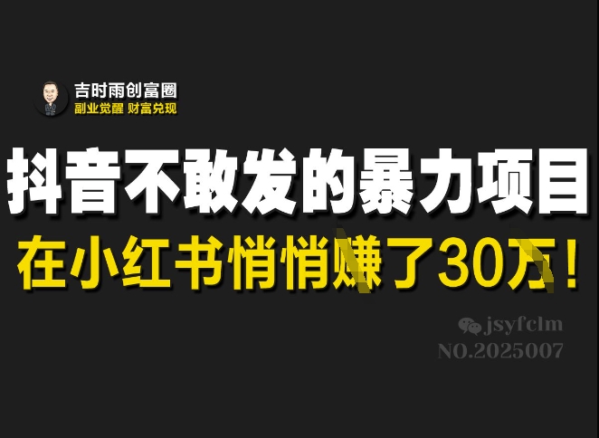 抖音不敢发的暴利项目，在小红书悄悄挣了30W - 网赚资源网-网赚资源网