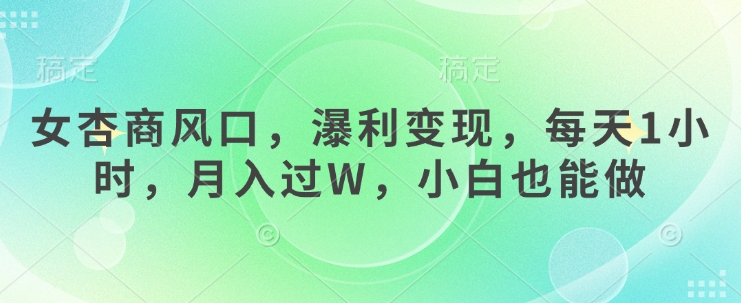 女杏商风口，瀑利变现，每天1小时，月入过W，小白也能做 - 网赚资源网-网赚资源网