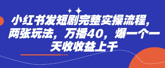 小红书发短剧完整实操流程，两张玩法，万播40，爆一个一天收收益上千 - 网赚资源网-网赚资源网