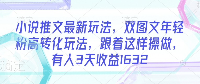 小说推文最新玩法，双图文年轻粉高转化玩法，跟着这样操做，有人3天收益1632 - 网赚资源网-网赚资源网