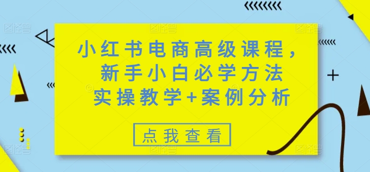 小红书电商高级课程，新手小白必学方法，实操教学+案例分析 - 网赚资源网-网赚资源网