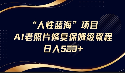 人性蓝海AI老照片修复项目保姆级教程，长期复购，轻松日入5张 - 网赚资源网-网赚资源网