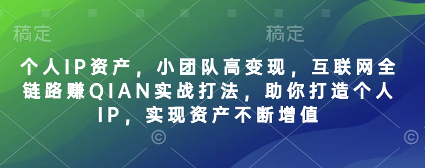 个人IP资产，小团队高变现，互联网全链路赚QIAN实战打法，助你打造个人IP，实现资产不断增值 - 网赚资源网-网赚资源网